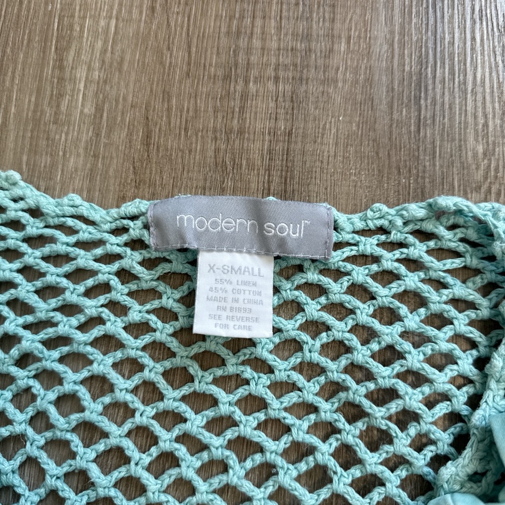 Modern Soul Linen Cotton Blend Crochet Light Blue Button Front Cardigan Size XS - Picture 3 of 11